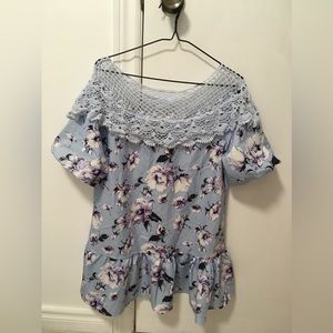 Light baby blue floral cute comfy dress women’s small casual wear party